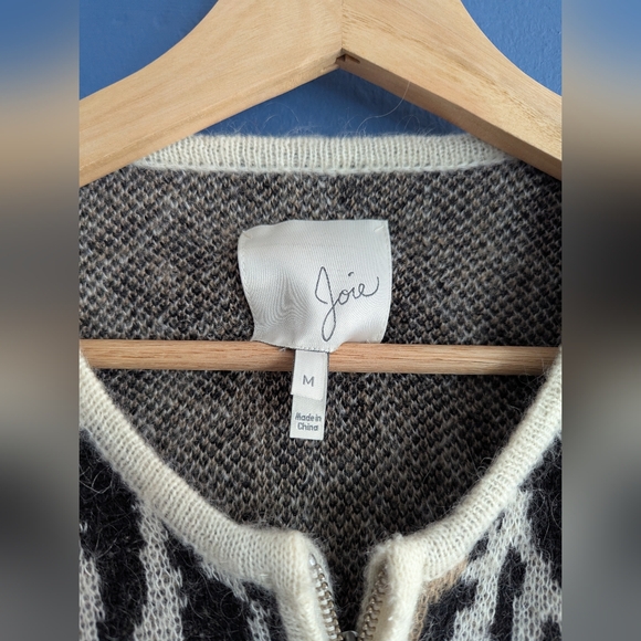 JOIE Medium M Cream Black Leopard Print Wool Mohair Full Zip Sweater Ani… - Picture 4 of 7